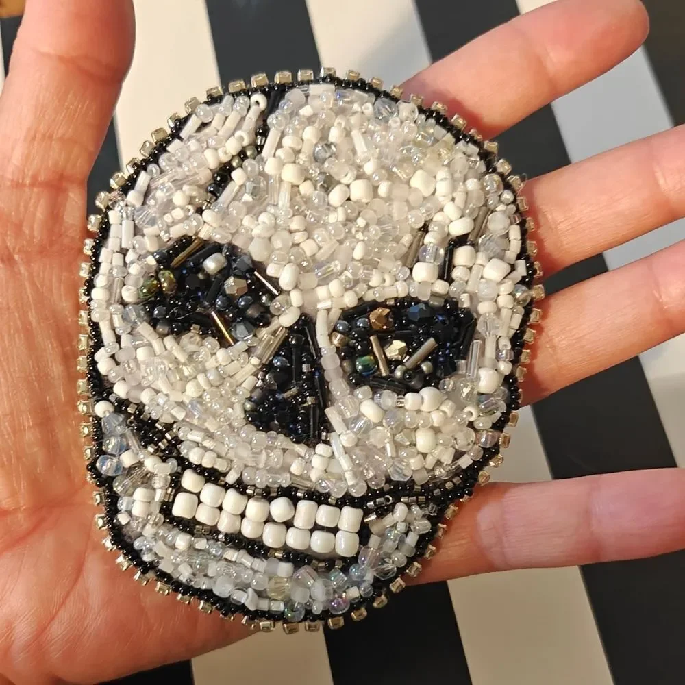 Murka Designer Hand beaded Skull Pin Brooch Large